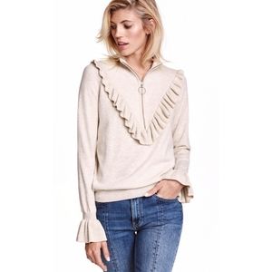 H&M Fine Knit Sweater With Ruffle Trim Size XS